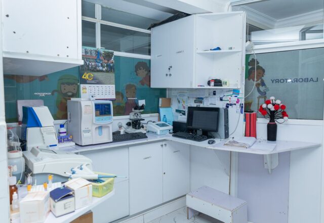 Laboratory analysers and microscope at the Josma Health laboratory